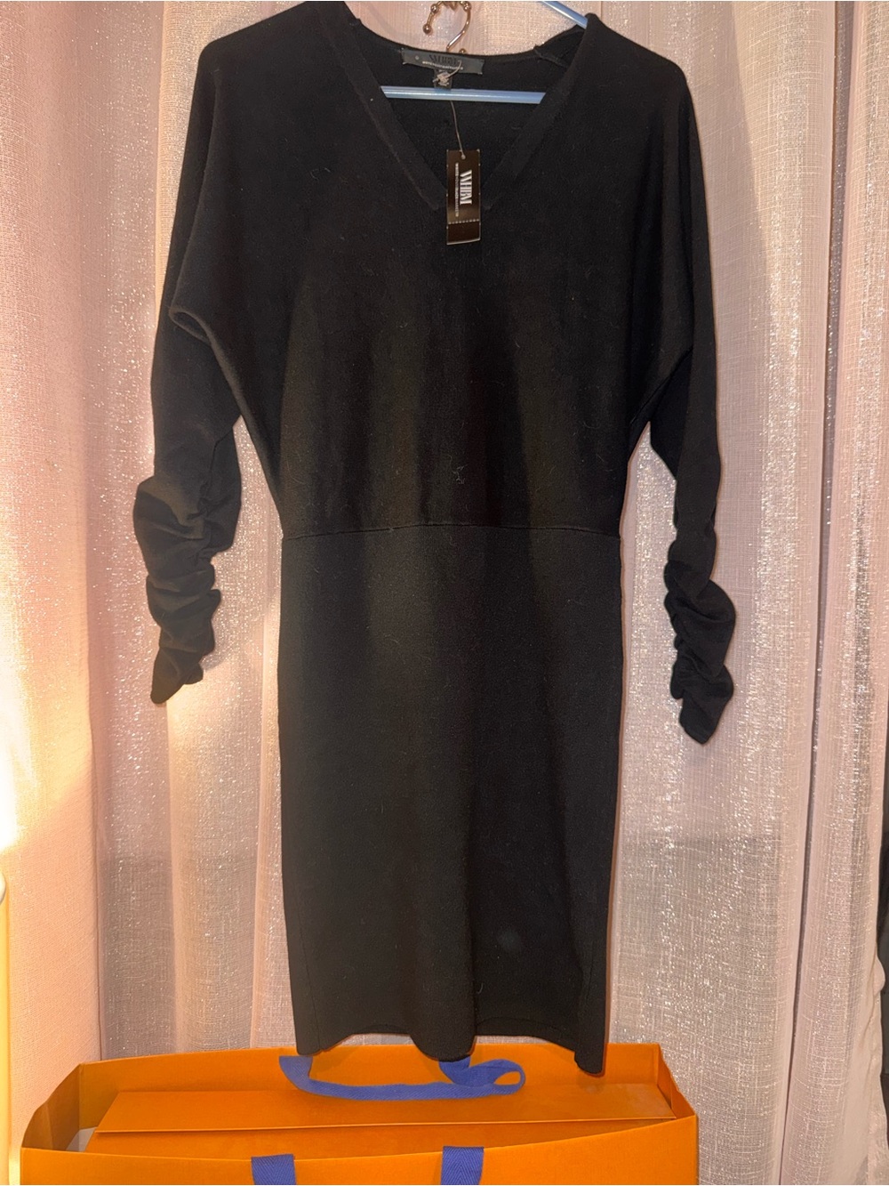 White House Black Market Black Long Sleeve V-Neck Dress